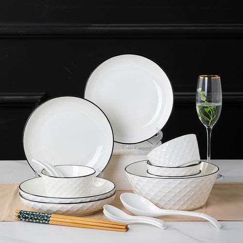 陶瓷餐具碗碟套装北欧家用吃饭碗盘子组合餐具套装碗筷礼品钻石纹